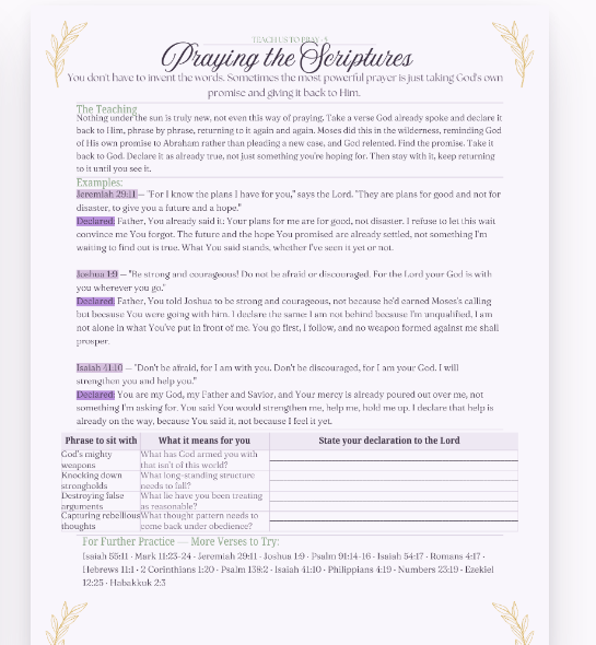 Teach Us to Pray — Praying the Scriptures page preview